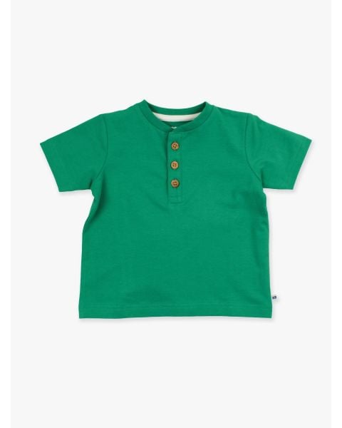 Green Short Sleeve Knit Henley