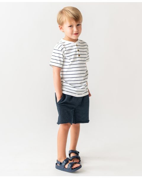 White & Navy Stripe Short Sleeve Henley