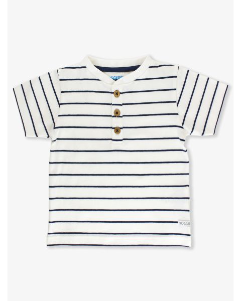 White & Navy Stripe Short Sleeve Henley