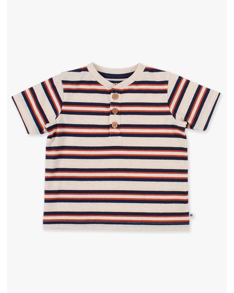 Heather Oatmeal & Rust Stripe Short Sleeve Knit Henley