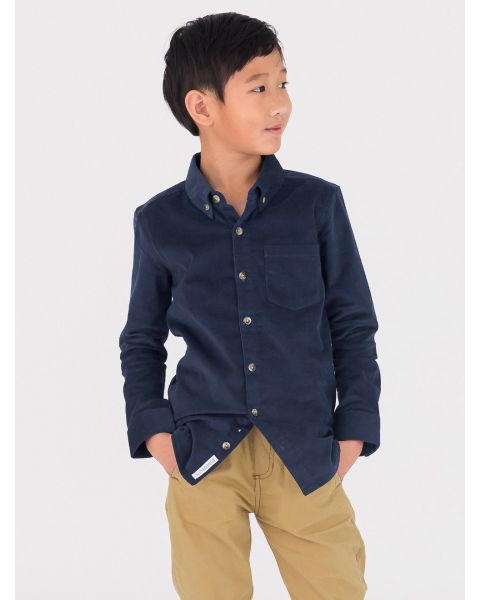 Dark Navy Stretch Corduroy Long Sleeve Button Down Shirt