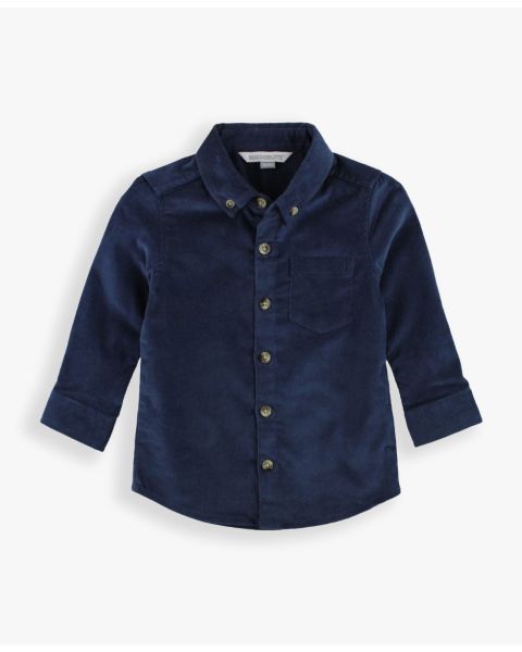 Dark Navy Stretch Corduroy Long Sleeve Button Down Shirt