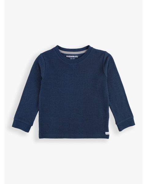Dark Navy Waffle Knit Long Sleeve Crew Neck Shirt