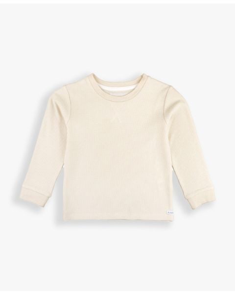 Oatmeal Waffle Knit Long Sleeve Crew Neck Shirt