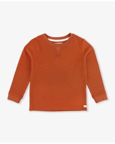 Rust Waffle Knit Long Sleeve Crew Neck Shirt