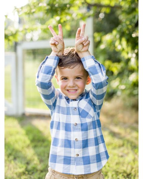 Countryside Blue Plaid Long Sleeve Button Down Shirt