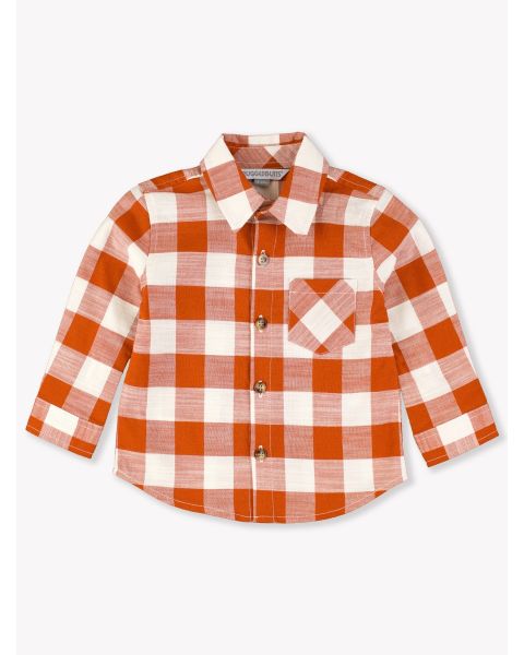 Rust Plaid Long Sleeve Button Down Shirt