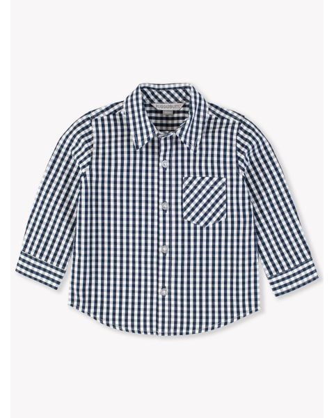 Dark Navy Gingham Long Sleeve Button Down Shirt