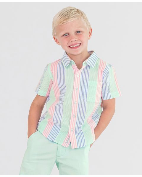 Multi-color Seersucker Button Collar Short Sleeve Button Down Shirt