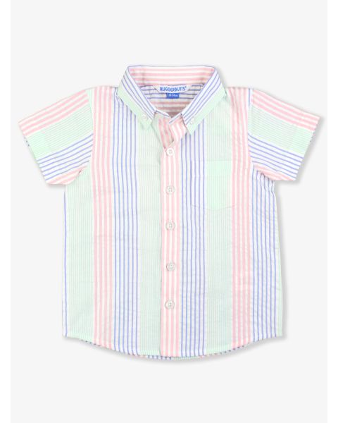 Multi-color Seersucker Button Collar Short Sleeve Button Down Shirt