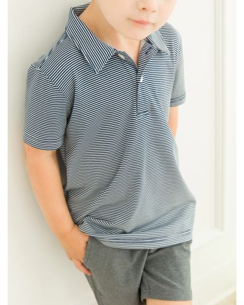 Dark Navy Micro Stripe Knit Short Sleeve Performance Polo