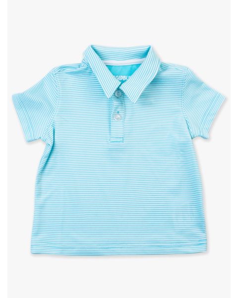 Bright Aqua Micro Stripe Knit Short Sleeve Performance Polo
