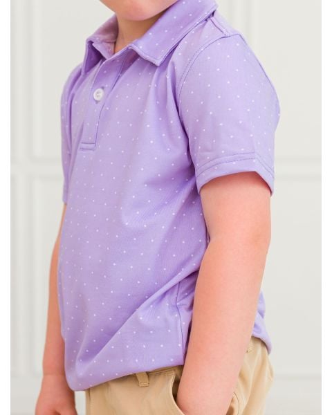 Lavender Pin Dot Knit Short Sleeve Performance Polo