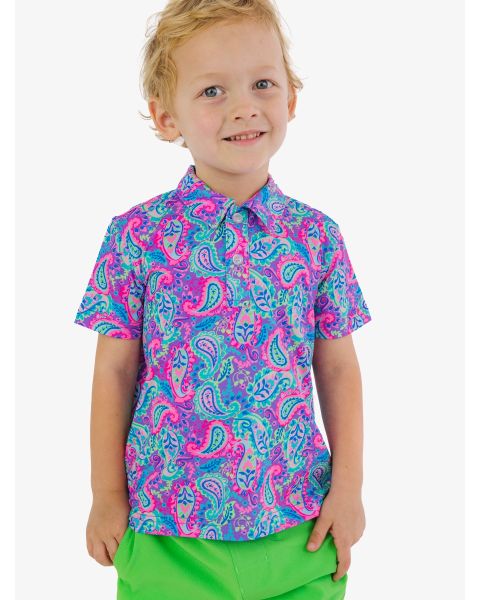 Neon Paisley Pop Knit Short Sleeve Performance Polo