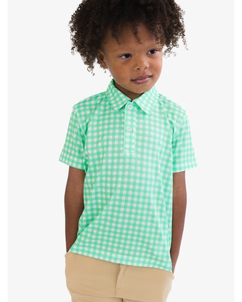 Classic Spring Green Gingham Knit Short Sleeve Performance Polo