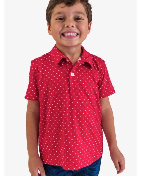 Red Heart Polka Dot Knit Short Sleeve Performance Polo