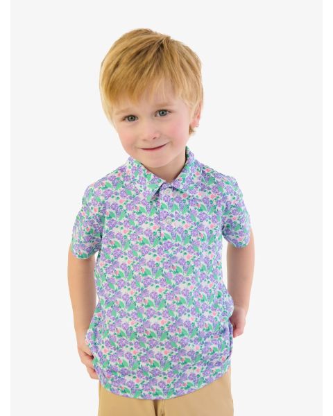 Tiny Purple Hydrangea Garden Knit Short Sleeve Performance Polo