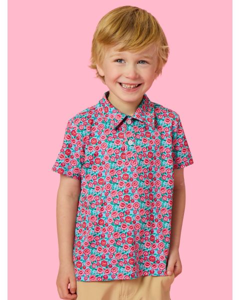 Tiny Bright Blossoms Knit Short Sleeve Performance Polo
