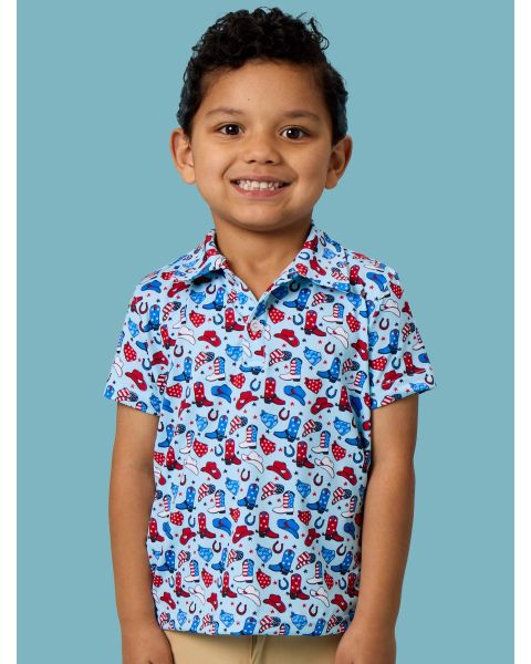 Tiny Blue Stars & Spurs Knit Short Sleeve Performance Polo