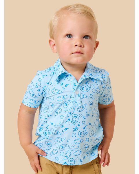 Blue Bandana Knit Short Sleeve Performance Polo