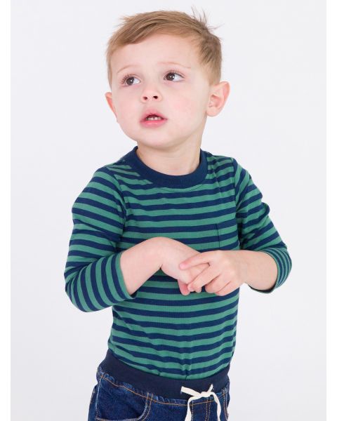 Fir Green & Navy Stripe Crew Neck Pocket Bodysuit