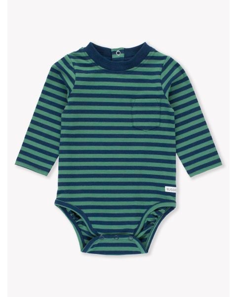 Fir Green & Navy Stripe Crew Neck Pocket Bodysuit
