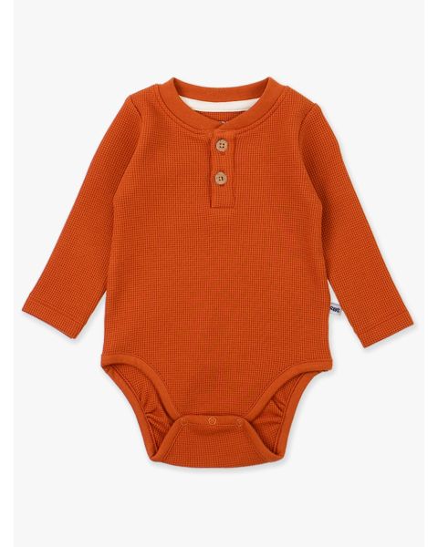 Rust Waffle Knit Henley Bodysuit
