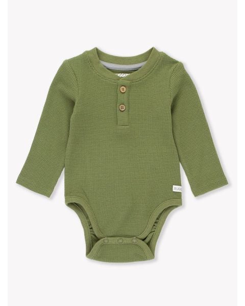Dusty Olive Waffle Knit Henley Bodysuit