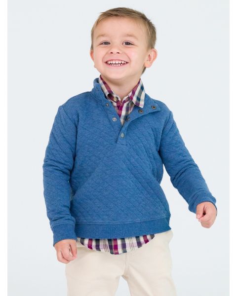 Heather Indigo Quilted Quarter Snap Sweatshirt