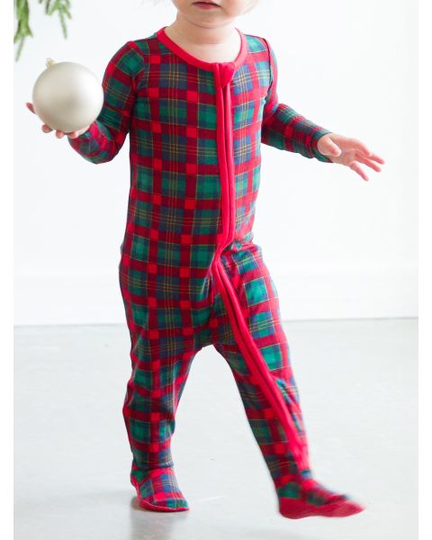 Merry Memories Plaid One Piece Footie Pajama, Bamboo Viscose