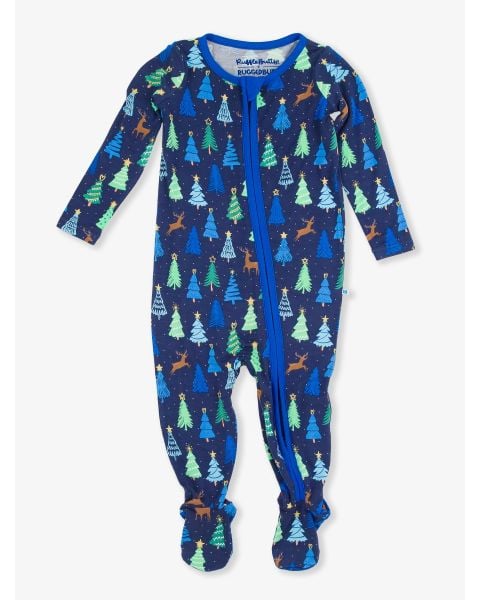 Merry Blue Pines One Piece Footie Pajama, Bamboo Viscose
