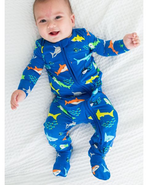 Happy Sharks One Piece Footie Pajama, Bamboo Viscose