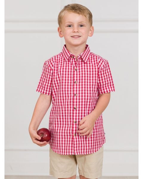 Classic Red Gingham Short Sleeve Button Down Shirt