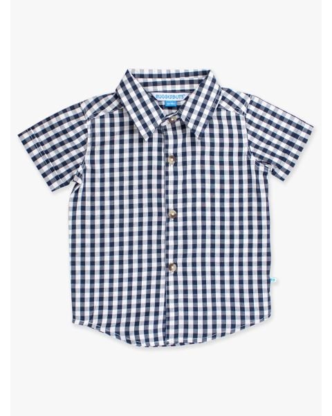Classic Dark Navy Gingham Short Sleeve Button Down Shirt