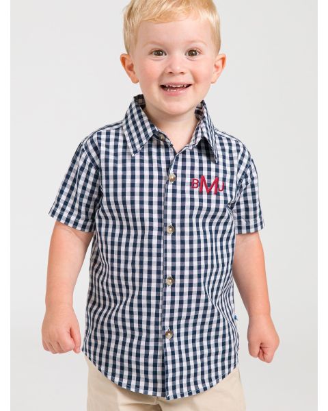 Classic Dark Navy Gingham Short Sleeve Button Down Shirt