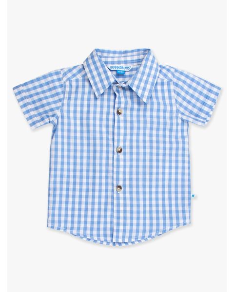 Classic Periwinkle Blue Gingham Short Sleeve Button Down Shirt