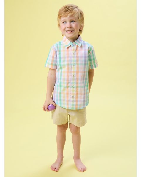 Poppy Rainbow Plaid Short Sleeve Button Down Shirt