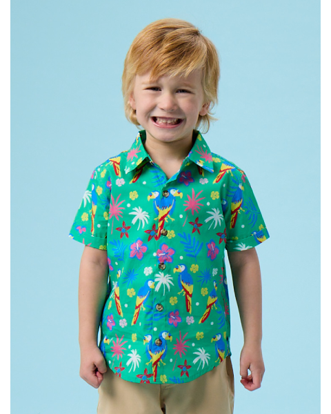 Parrot Palms Short Sleeve Button Down Shirt