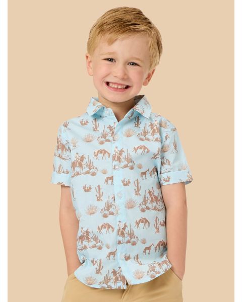 Blue Trail Toile Woven Short Sleeve Button Down Shirt