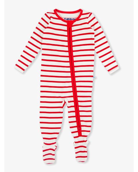 Red & White Stripe One Piece Footie Pajamas, Modal Blend