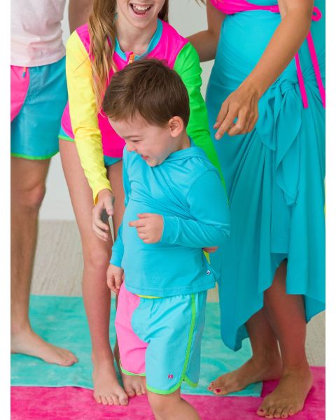 Bright Aqua Sun Protective Hooded Shirt