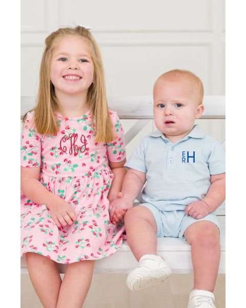 Light Blue Pique Polo Romper