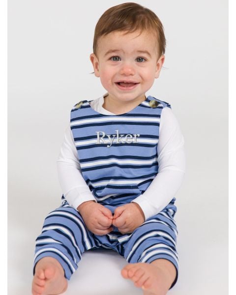 Periwinkle Blue Stripe Knit Longall Pocket Romper
