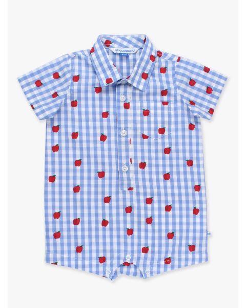 Apple Orchard Classic Gingham Woven Short Sleeve Button-Up Romper