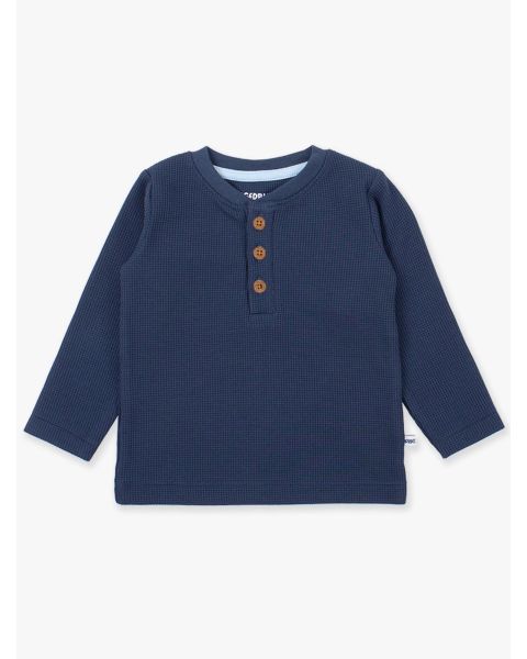 Dark Navy Waffle Knit Long Sleeve Henley Tee