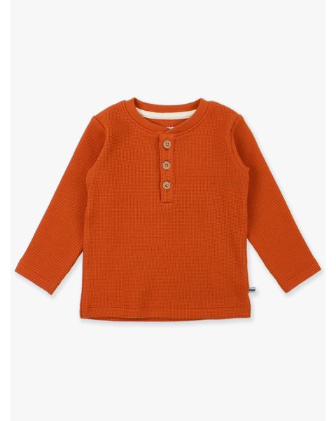Rust Waffle Knit Long Sleeve Henley Tee