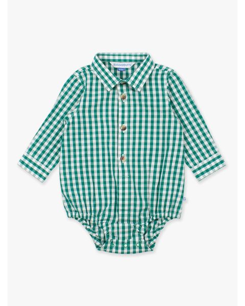 Classic Emerald Green Gingham Long Sleeve Button Down Bodysuit