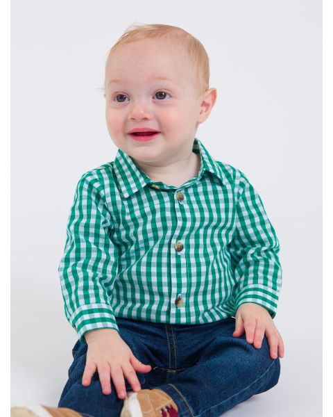 Classic Emerald Green Gingham Long Sleeve Button Down Bodysuit