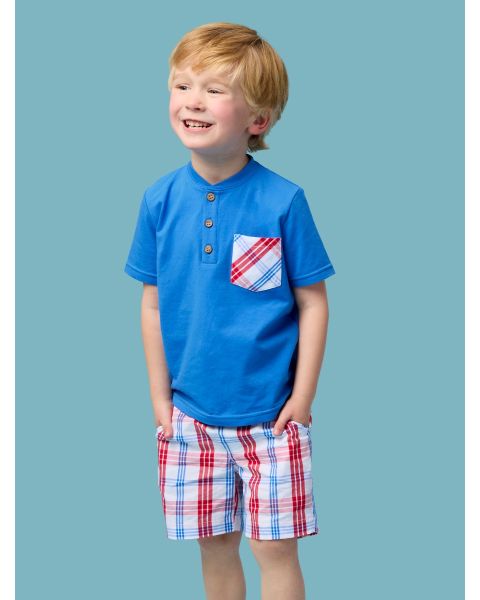 Lincoln Plaid Shirt Pocket & Pull-on Short Set