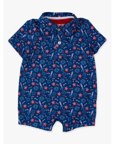 Red White Boom Performance Polo Romper